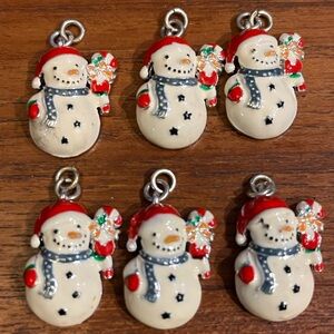 Lot of 6 Enamel Snowman Charms – Christmas Craft Jewelry Supplies